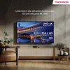 A modern living room scene with a Thomson TV displaying different resolution options. Produktbild-Vorschau
