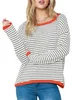 Frauen gestreiften Pullover Baumwolle Rundhalsausschnitt Produktbild-Vorschau 6