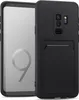 A black phone case with a card slot is shown next to a smartphone. Produktbild-Vorschau