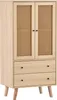 A light wood cabinet with cane-fronted doors and two drawers, standing on tapered legs. Produktbild-Vorschau