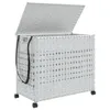 vidaXL Wäschekorb mit Rollen Weiß 66x35x60 cm Rattan Produktbild-Vorschau 4