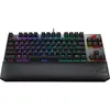 A gaming keyboard with RGB lighting and a wrist rest. Produktbild-Vorschau