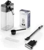 A collection of coffee machine accessories, including a water tank, a scoop, cleaning tablets, and a descaling tool, arranged on a white background. Produktbild-Vorschau