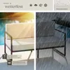 A split image showing a garden sofa in sunny weather on the left and in the rain on the right, with feature callouts. Náhled obrázku produktu