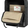 Close-up view of the interior of a black backpack, showing a zippered compartment and a brand label. Produktbild-Vorschau