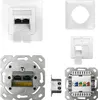A collage of images showing different views and components of a network data socket. Produktbild-Vorschau