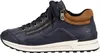 A side view of a blue sneaker with brown accents. Produktbild-Vorschau