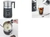 A collage of images showing a milk frother, milk being poured into a glass of iced coffee, and coffee grounds being added to the milk frother. Produktbild-Vorschau