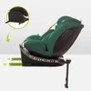 A green child car seat with a black base, shown from the side. An inset image shows a detail of the headrest. Green arrows indicate movement or installation. Náhľad obrázku produktu