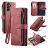 Collage of images showing a red leather wallet-style phone case for a Samsung Galaxy A14 5G, with various angles and open views. Produktbild-Vorschau