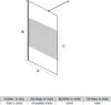 A diagram of a shower wall with dimensions labeled and a table of specifications below. Produktbild-Vorschau