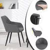 A collage of images showing a dark gray armchair with black metal legs, along with close-up views of its features. Produktbild-Vorschau
