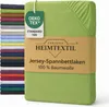 A stack of folded sheets in various colors is shown next to a single green sheet, which is the main focus. The green sheet has a tag attached and is partially wrapped in a cardboard band with product information. Produktbild-Vorschau