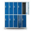 A double-tiered metal locker unit with blue doors. Anteprima dell’immagine prodotto
