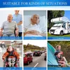 Collage of images showing different situations where a product might be useful, including people with reduced mobility, elderly individuals, long trips, children in wheelchairs, traffic, and camping. Produktbild-Vorschau