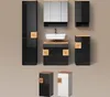 A collection of modern bathroom furniture, including tall cabinets, a vanity with a sink, and a mirrored cabinet. Anteprima dell’immagine prodotto