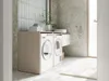 A modern laundry room with a washing machine and dryer cabinet. Voir les images du produit