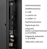 Close-up of the back panel of a television showing various ports and a list of features. Produktbild-Vorschau