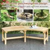 A collage of images showcasing curved wooden benches in various garden settings, with a close-up of one bench in the foreground. Anteprima dell’immagine prodotto
