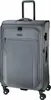 A studio shot of a grey suitcase with wheels and a retractable handle. Produktbild-Vorschau