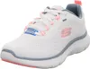 A single white Skechers Flex Appeal 5.0 shoe with pink and blue accents is shown from a side-angle on a white background. Podgląd zdjęcia produktu