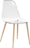 A single transparent chair with wooden legs on a white background. Náhled obrázku produktu