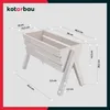A wooden planter box with legs, shown with dimensions indicated by dashed lines and measurements. Produktbild-Vorschau