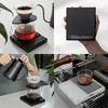 A collage of four images showing a coffee scale and coffee brewing process. Produktbild-Vorschau