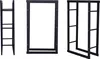 Three views of a black metal firewood rack. Produktbild-Vorschau