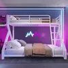 A white metal bunk bed with LED lighting and decorative wall lights in a bedroom. Náhled obrázku produktu