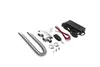 A collection of parts for a diesel heater, including a muffler, exhaust pipe, remote control, and power adapter, laid out on a white background. Voir les images du produit
