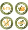 Four circular badges with German text and icons related to pet food. Produktbild-Vorschau