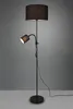 A black floor lamp with a reading light attached, set against a plain gray background. Produktbild-Vorschau