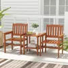 A wooden balcony furniture set with two chairs and a table on a deck. Náhled obrázku produktu