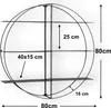 A black metal round wall shelf with dimensions indicated by text overlays. Produktbild-Vorschau