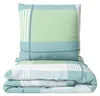 Feinbiber Bettwäsche Set 155x220 cm Streifen Grün Blau Weiß Produktbild-Vorschau 1