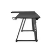 Side view of a black L-shaped gaming desk with a headset stand attached to the left side. Podgląd zdjęcia produktu