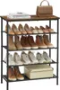 A multi-tiered shoe rack filled with various shoes and a handbag on top. Náhled obrázku produktu