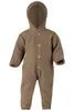 A baby overall with a hood and wooden buttons, presented on a white background. Produktbild-Vorschau