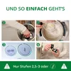 A collage of four images showing steps for using a kitchen appliance, with text overlays and numbered steps. Produktbild-Vorschau