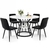 A dining set with a round marble-top table and four black chairs, set against a white background. Produktbild-Vorschau