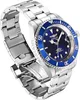 A close-up, angled view of an Invicta watch with a blue dial and silver metal band, set against a white background. Náhled obrázku produktu