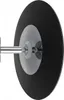 A close-up, side view of a round, black cosmetic mirror with a silver arm and ball joint. Produktbild-Vorschau