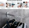 Installation steps for a wall-mounted drying rack and the rack itself with clothes hanging on it. Produktbild-Vorschau