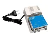 A white and blue electronic device with a black power cord and plug, isolated on a white background. Voir les images du produit