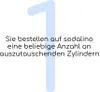 A large, light blue number '1' is overlaid on a white background, with German text describing a step in a process. Produktbild-Vorschau