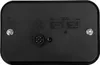The back of a black automotive tail light with connectors and a label showing wiring information. Produktbild-Vorschau