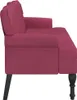 Side view of a burgundy velvet bench with tufted backrest and carved legs. Náhľad obrázku produktu