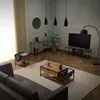 A modern living room with a console table, TV stand, coffee table, and sofa. Náhled obrázku produktu