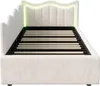 A white upholstered bed frame with a slatted base and integrated LED lighting along the headboard. Anteprima dell’immagine prodotto